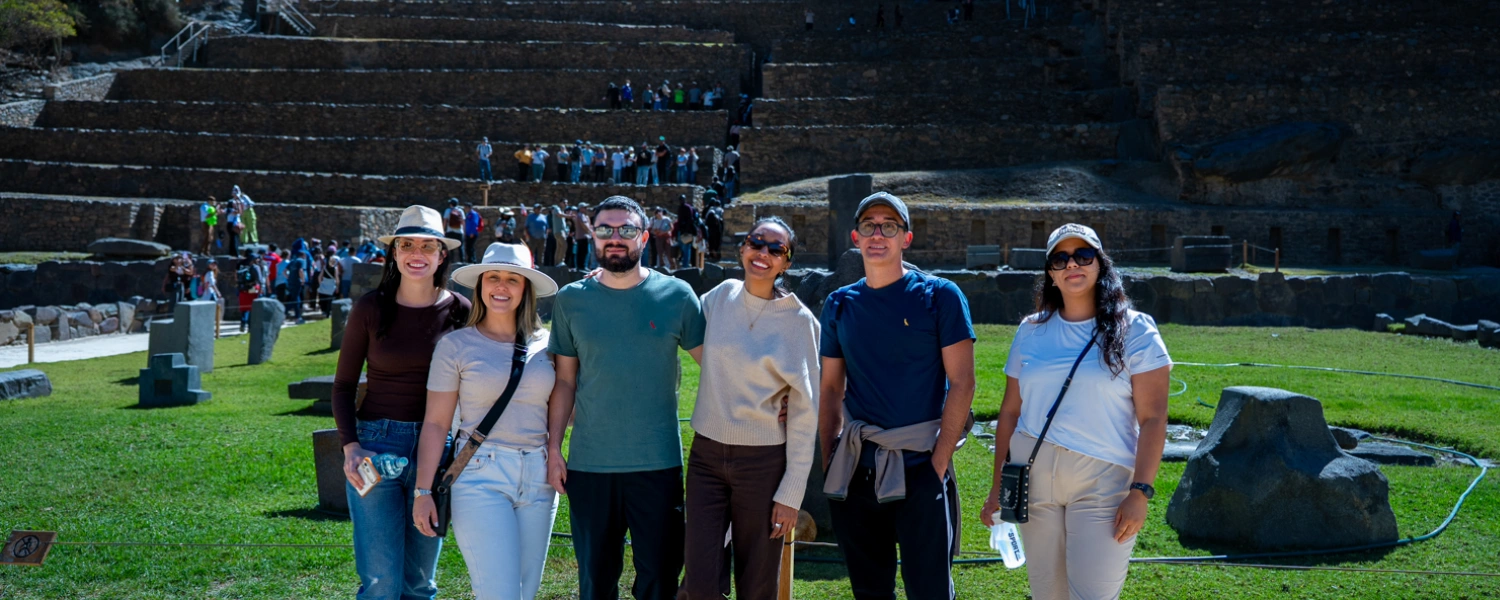 Travelers in ollantaytambo archeological site