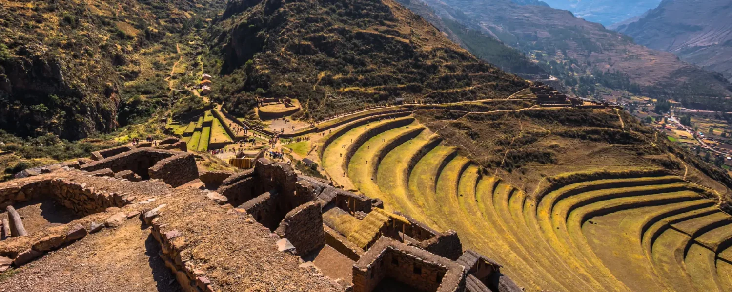 View of Pisac archaeological site and terraces.