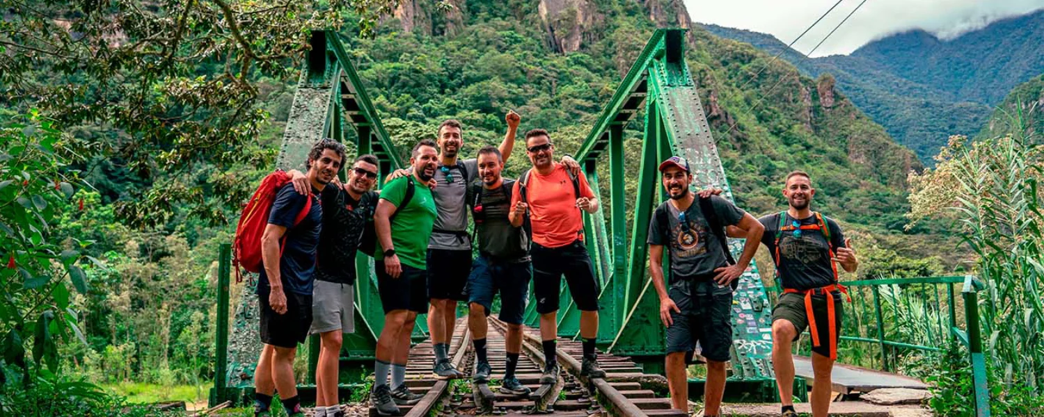 Travelers on the bridge inca jungle trek