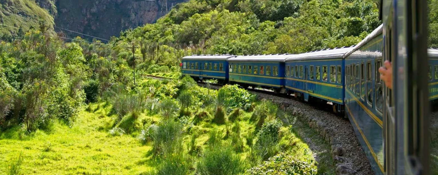 Scenic train ride to Machu Picchu.
