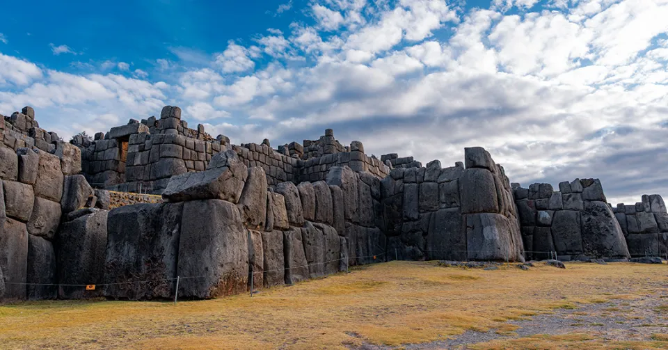 Massive megalithic stone walls of the Sacsayhuaman fortress overlooking Cusco