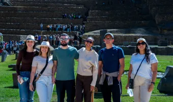 Travelers in ollantaytambo archeological site