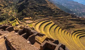 View of Pisac archaeological site and terraces.
